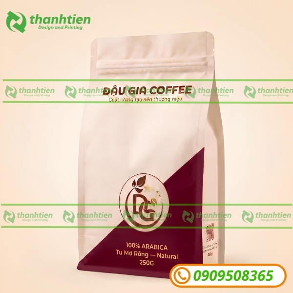 Bịch zip 8 cạnh cao cấp đựng cà phê