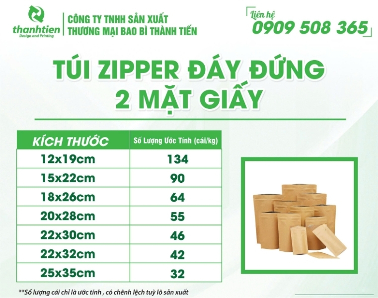 Kích thước zip 2 mặt giấy