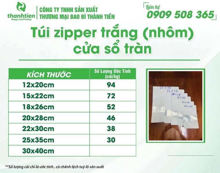 Kích thước zip giấy trắng