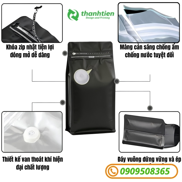 Thiết kế tiện lợi bao zipper 8 cạnh