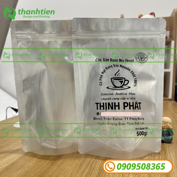 Túi zip 1 mặt trong 1 mặt bạc đựng cafe Túi zip 1 mặt trong 1 mặt bạc đựng cafe