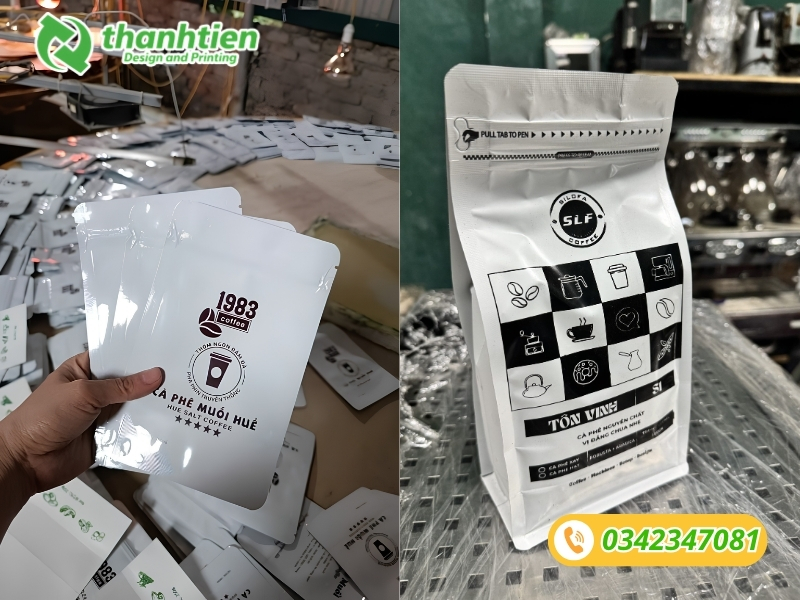 Bao bì zipper màu trắng sữa cà phê