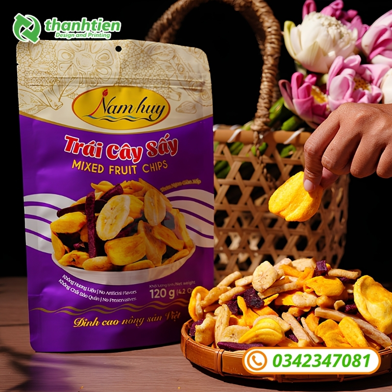 In ấn logo thông tin sắc nét lên bao bì trái cây sấy In ấn logo thông tin sắc nét lên bao bì trái cây sấy