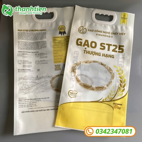 In bao bì gạo logo thông tin sắc nét