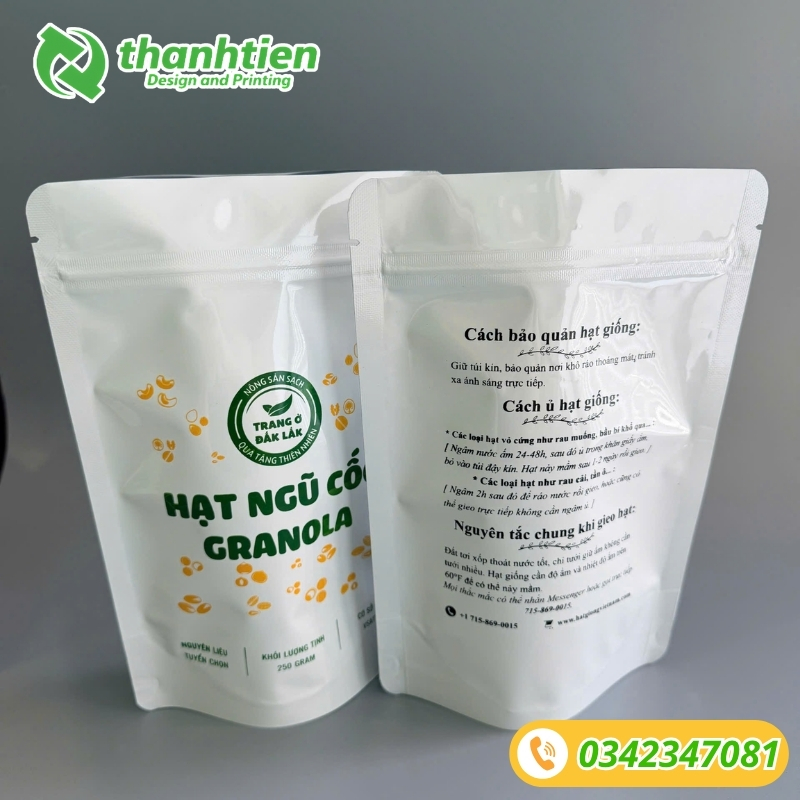 In túi zipper trắng sữa sắc nét chuẩn màu
