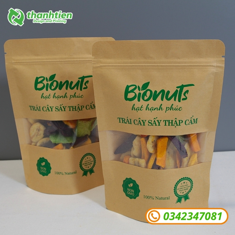Túi zip giấy có cửa sổ đựng trái cây sấy